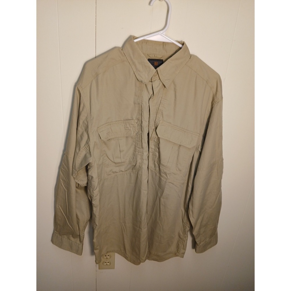 5.11 Tactical MensLong Sleeve Tactical Shirt Khaki Workwear   Sz L‎ Vented